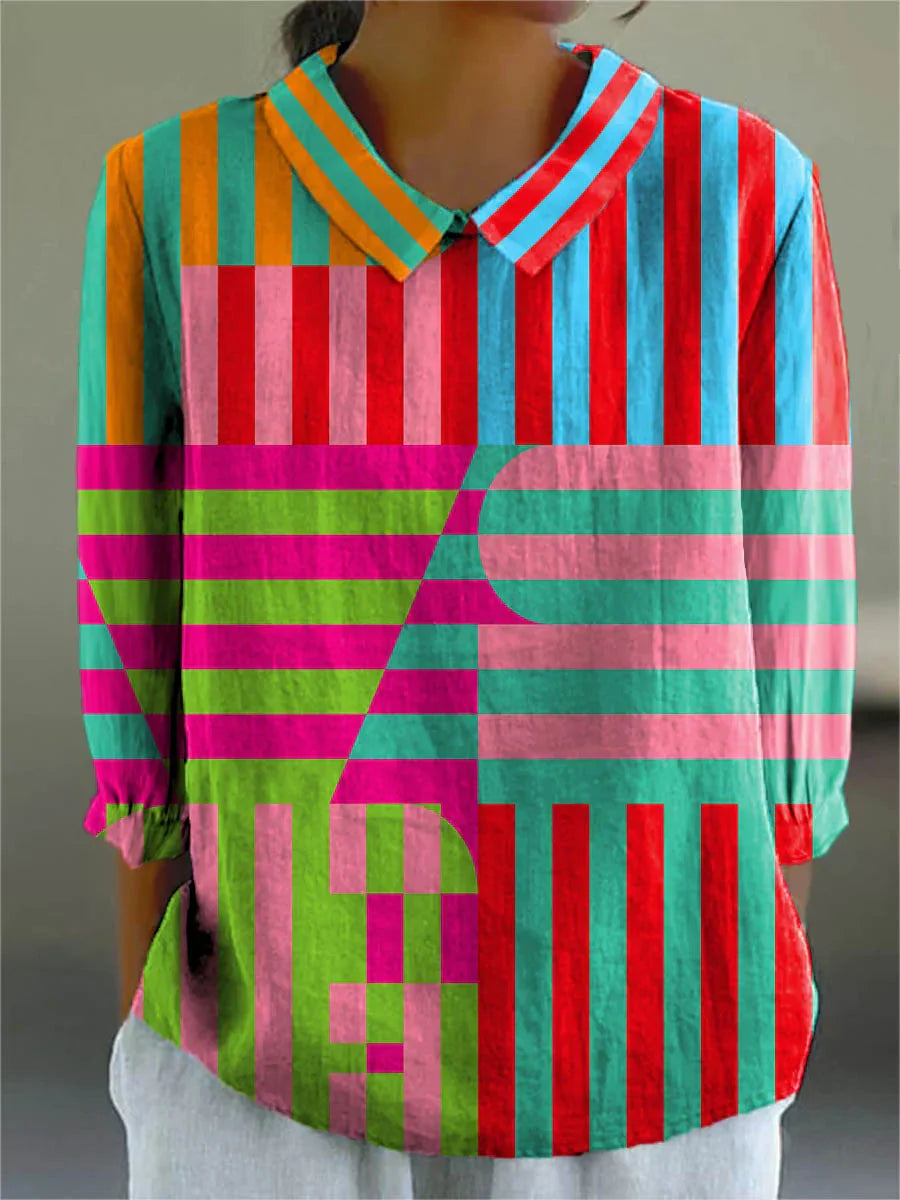 เสื้อเบลาส์สีสันสดใสสไตล์วินเทจ