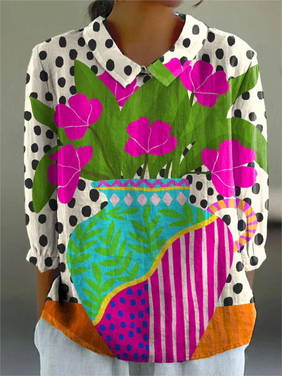 เสื้อเบลาส์สีสันสดใสสไตล์วินเทจ