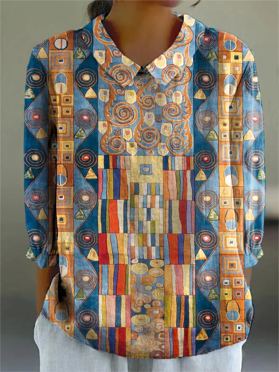 เสื้อเบลาส์สีสันสดใสสไตล์วินเทจ