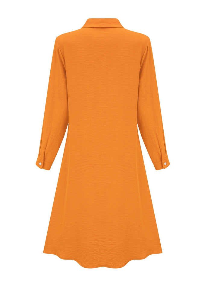 Paloma™-ชุดเดรสเชิ้ตแขนยาวสีพื้นหน้าแบบปุ่ม