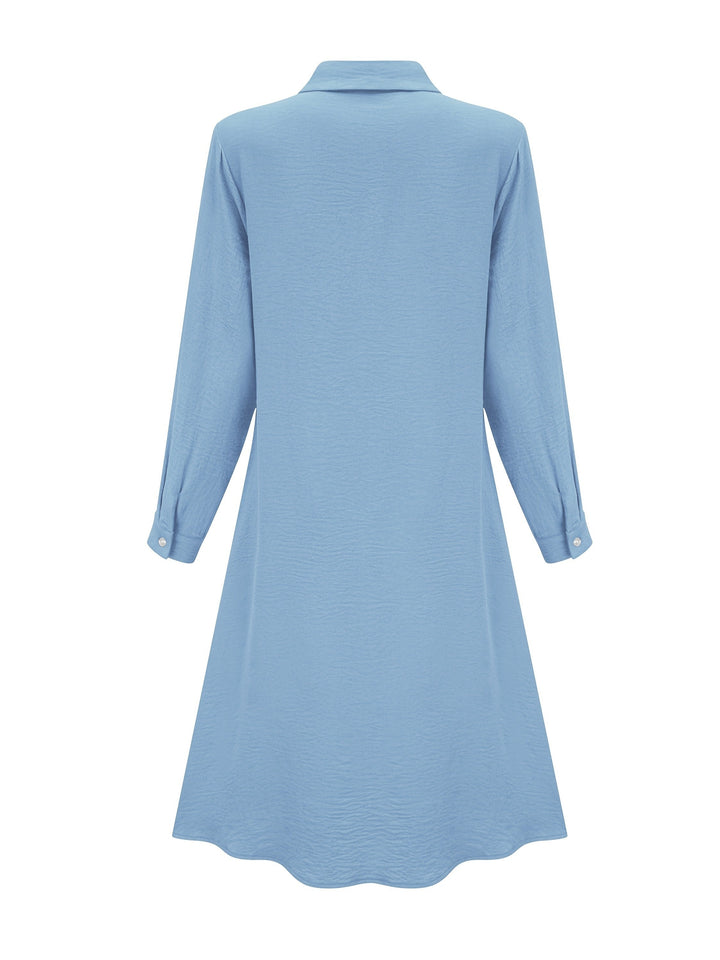 Paloma™-ชุดเดรสเชิ้ตแขนยาวสีพื้นหน้าแบบปุ่ม