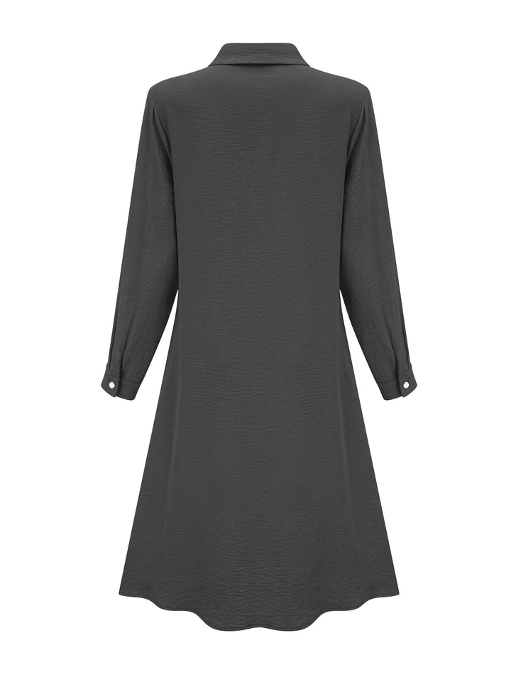Paloma™-ชุดเดรสเชิ้ตแขนยาวสีพื้นหน้าแบบปุ่ม