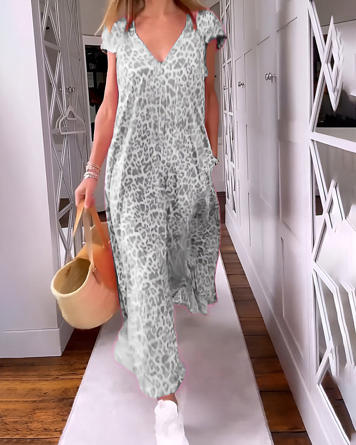 Weronika™ | เดรสยาวลายและแขนสั้น