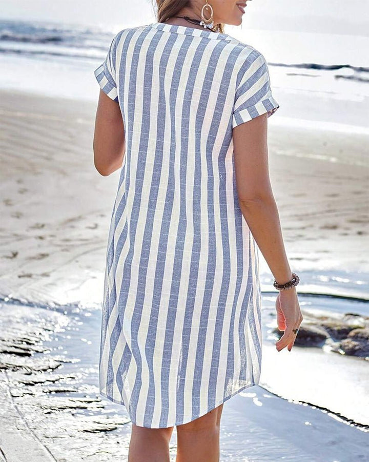 Martine™ | ชุดเดรสเชิ้ตลายเส้นที่มีสไตล์