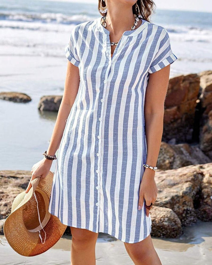 Martine™ | ชุดเดรสเชิ้ตลายเส้นที่มีสไตล์